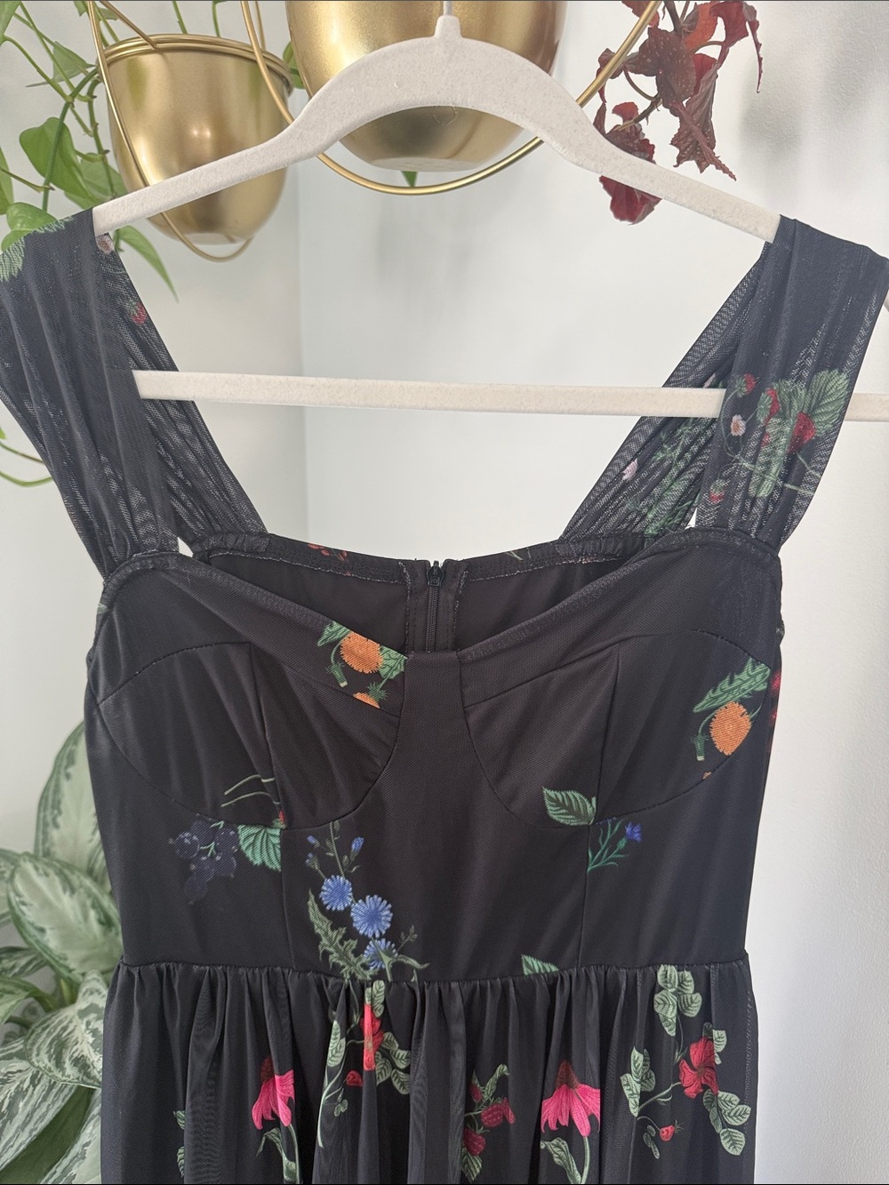 Cider Black Floral Fruit Midi Dress M Whimsigoth Dark Cottagecore Fairycore - Picture 4 of 10